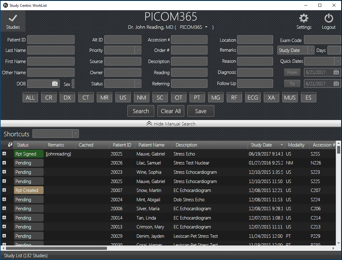 PACS with status, remarks, notes, and account permissions management.